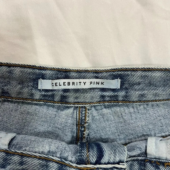 Celebrity Pink | Medium Wash Distressed High Waist Denim Jean Shorts | Size 7 - Picture 3 of 6
